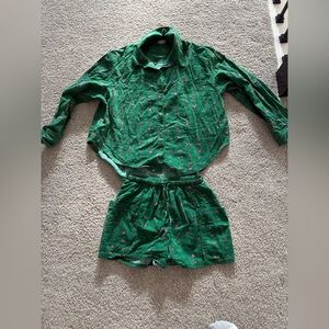 Free people flannel play date set cotton green combine pajamas Intimately